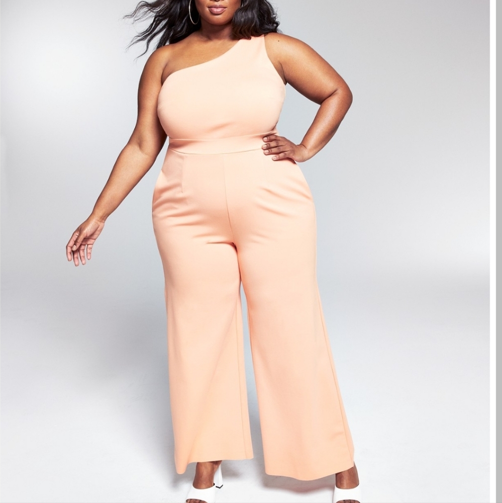 Plus size one shoulder assemtrical jumpsuit